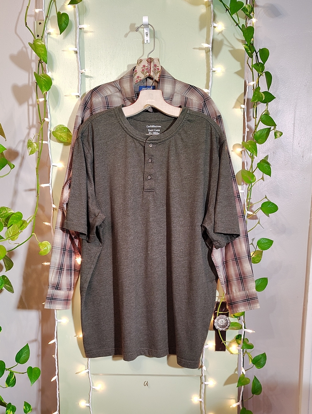 Men's Croft & Barrow Easy Care Green Olive Short Sleeve Henley Crew T-shirt XL